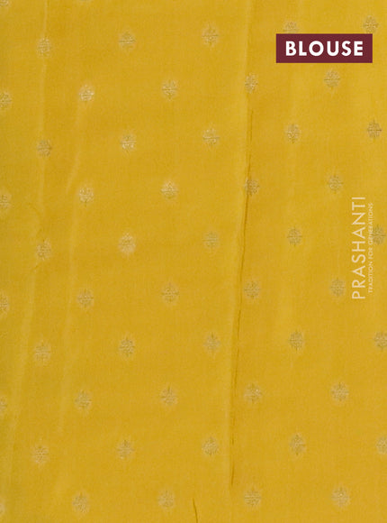 Semi mysore silk saree peacock blue and yellow with plain body and long zari woven border