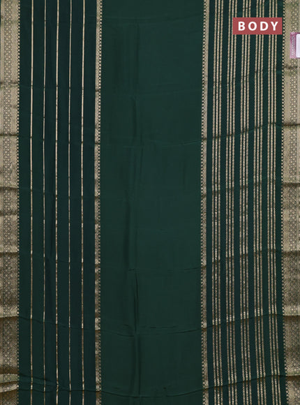 Semi mysore silk saree bottle green and yellow with plain body and long zari woven border