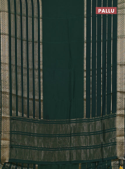 Semi mysore silk saree bottle green and yellow with plain body and long zari woven border