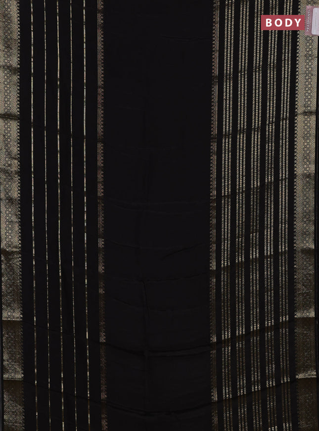 Semi mysore silk saree black and yellow with plain body and long zari woven border