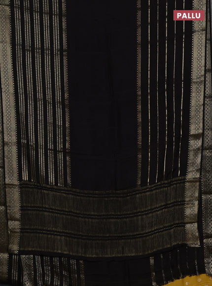 Semi mysore silk saree black and yellow with plain body and long zari woven border