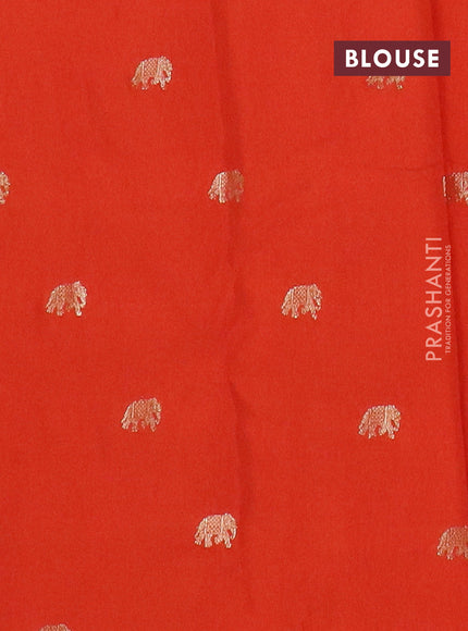Semi mysore silk saree orange with allover small zari checked pattern and zari woven elephant butta border