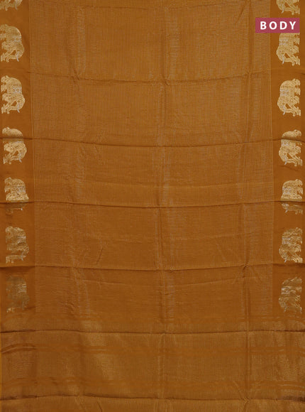 Semi mysore silk saree mustard yellow with allover small zari checked pattern and zari woven elephant butta border