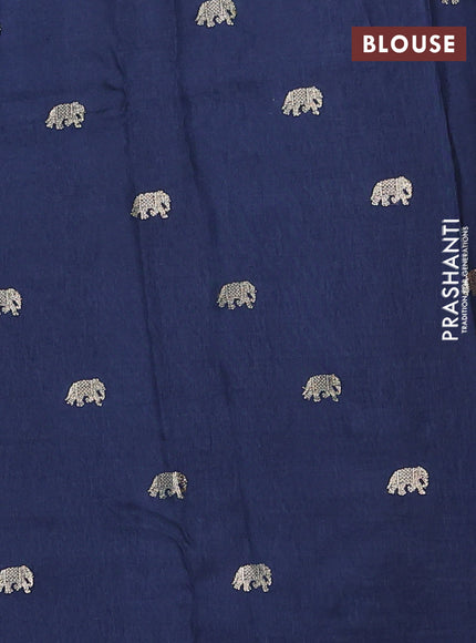 Semi mysore silk saree peacock blue with allover small zari checked pattern and zari woven elephant butta border