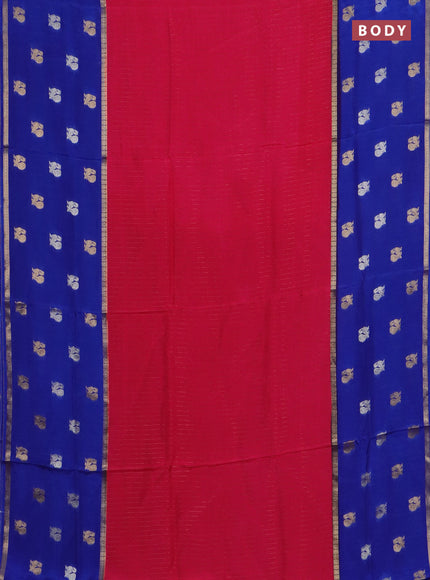 Semi mysore silk saree pink and blue with allover zari stripe pattern and long zari woven butta border