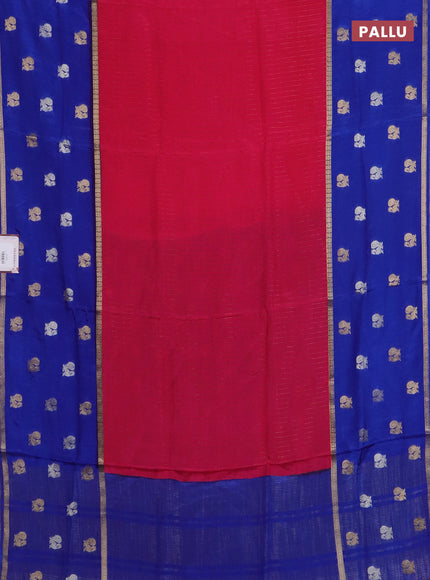 Semi mysore silk saree pink and blue with allover zari stripe pattern and long zari woven butta border