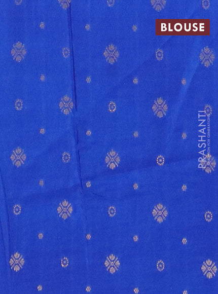Semi mysore silk saree pink and blue with allover zari stripe pattern and long zari woven butta border