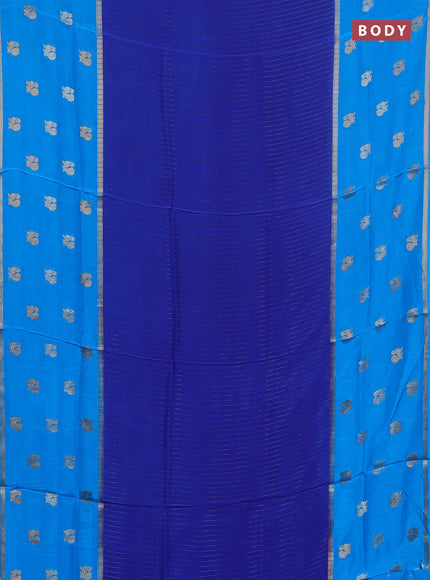 Semi mysore silk saree blue and cs blue with allover zari stripe pattern and long zari woven butta border