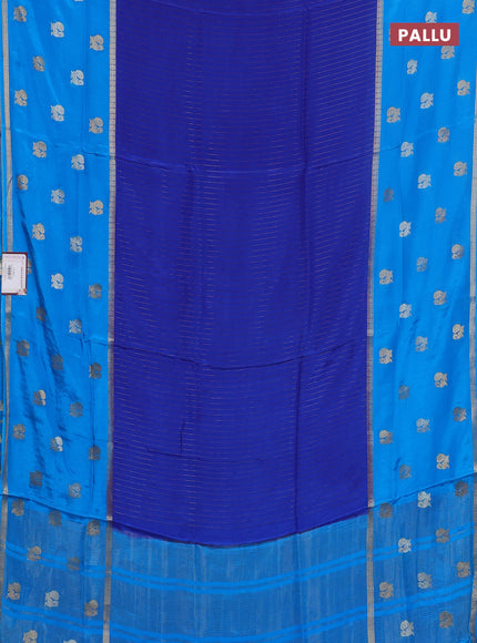 Semi mysore silk saree blue and cs blue with allover zari stripe pattern and long zari woven butta border