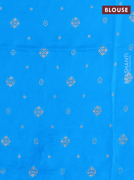 Semi mysore silk saree blue and cs blue with allover zari stripe pattern and long zari woven butta border