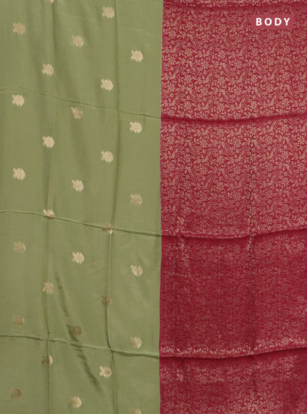 Semi mysore silk saree pastel green and pink with half & half style and long zari woven border