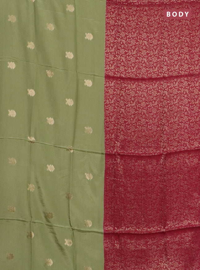 Semi mysore silk saree pastel green and pink with half & half style and long zari woven border