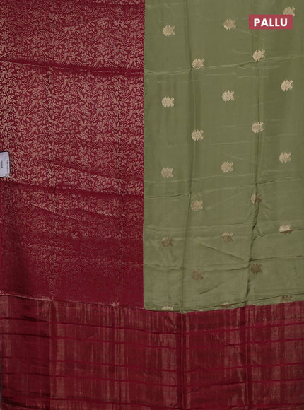 Semi mysore silk saree pastel green and pink with half & half style and long zari woven border