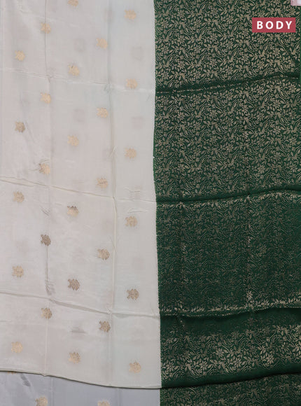 Semi mysore silk saree off white and green with half & half style and long zari woven border