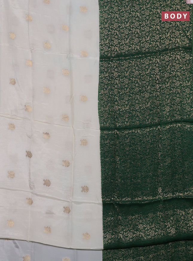 Semi mysore silk saree off white and green with half & half style and long zari woven border