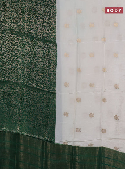 Semi mysore silk saree off white and green with half & half style and long zari woven border