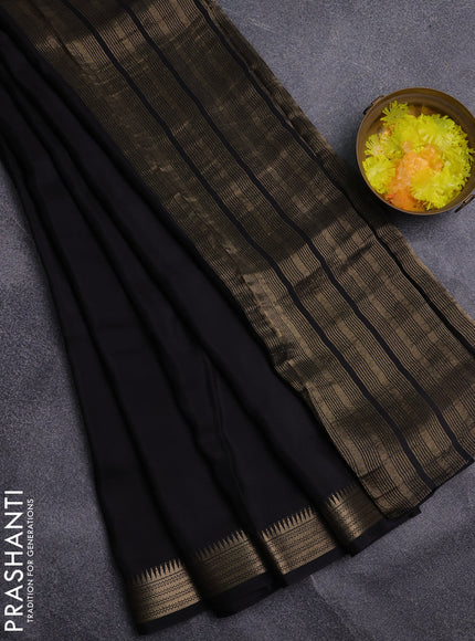 Semi mysore silk saree black and rustic orange with palin body and zari woven border