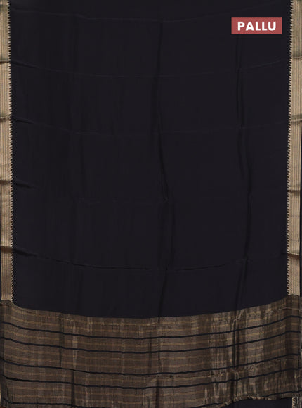 Semi mysore silk saree black and rustic orange with palin body and zari woven border