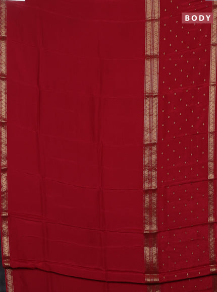 Semi mysore silk saree red and bottle green with palin body and long zari woven butta border