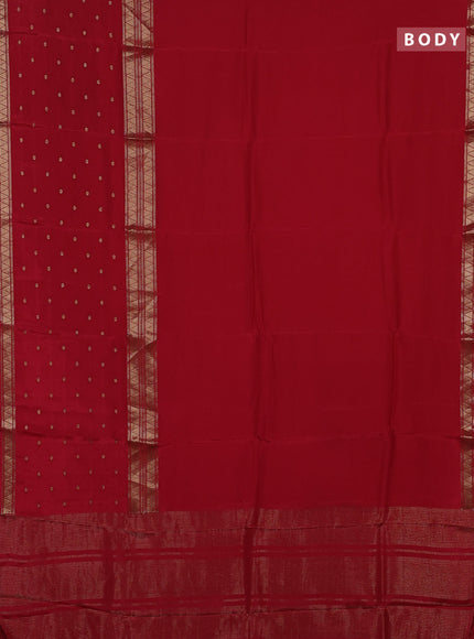 Semi mysore silk saree red and bottle green with palin body and long zari woven butta border