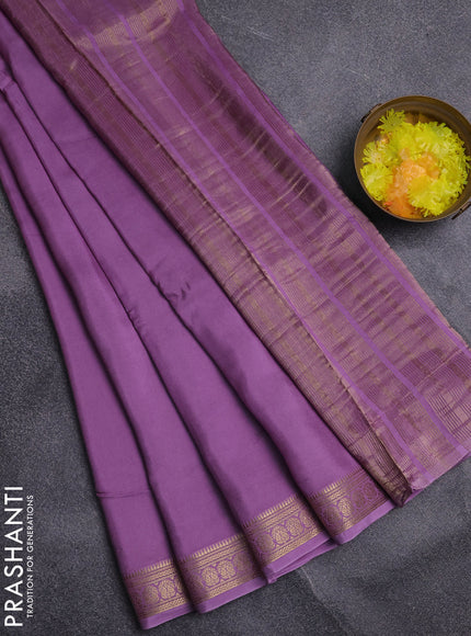 Semi mysore silk saree lavender and violet with palin body and zari woven border