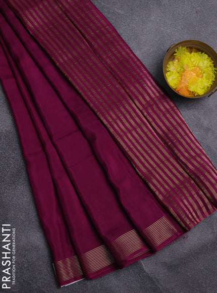 Semi mysore silk saree purple with palin body and zari woven border