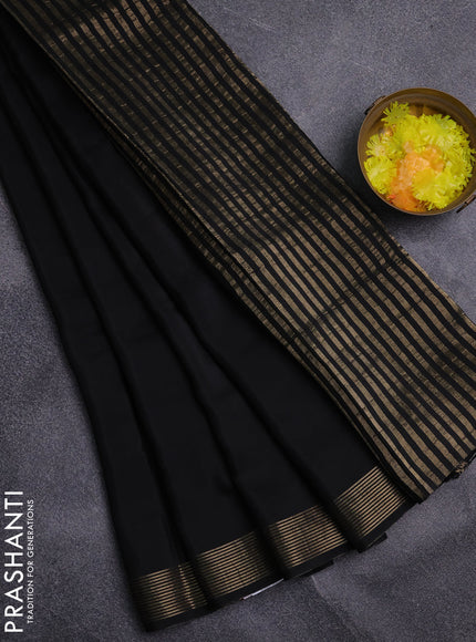 Semi mysore silk saree black with palin body and zari woven border