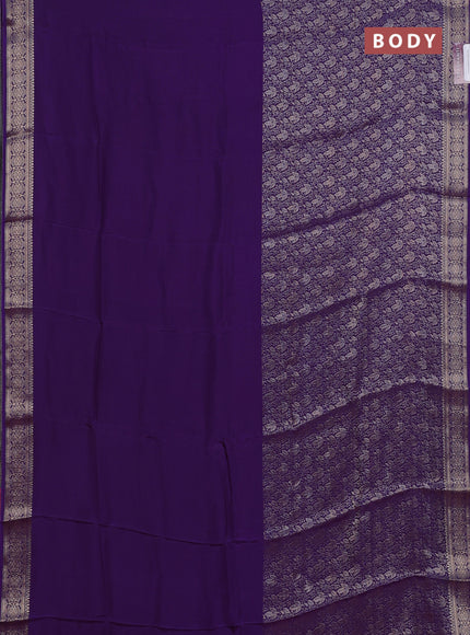 Semi mysore silk saree violet and pink with palin body and long zari woven brocade border