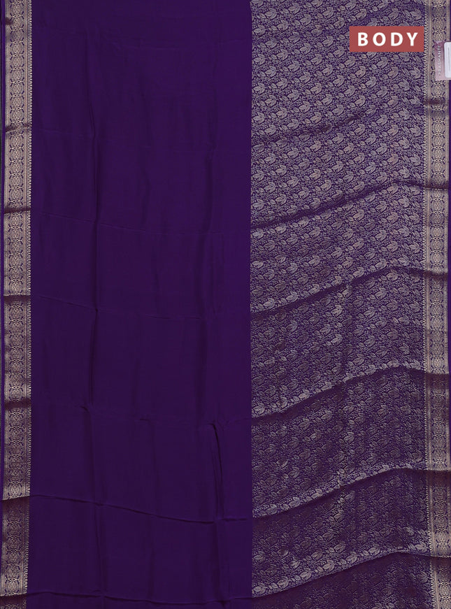Semi mysore silk saree violet and pink with palin body and long zari woven brocade border