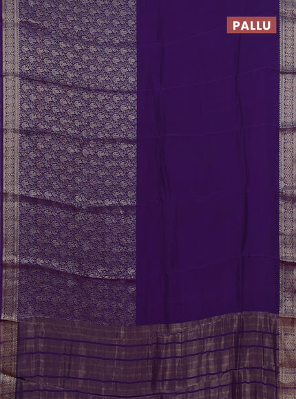 Semi mysore silk saree violet and pink with palin body and long zari woven brocade border
