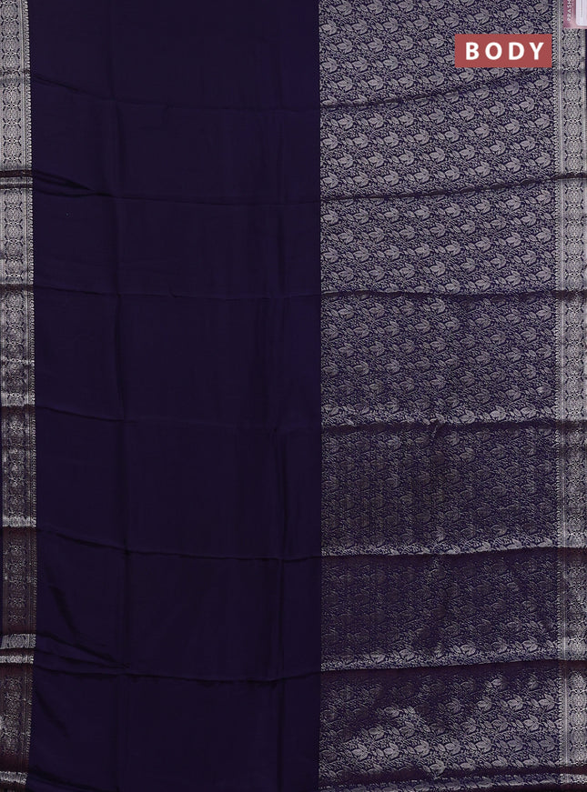Semi mysore silk saree dark blue and pink with palin body and long zari woven brocade border