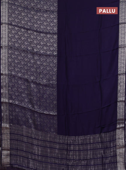 Semi mysore silk saree dark blue and pink with palin body and long zari woven brocade border