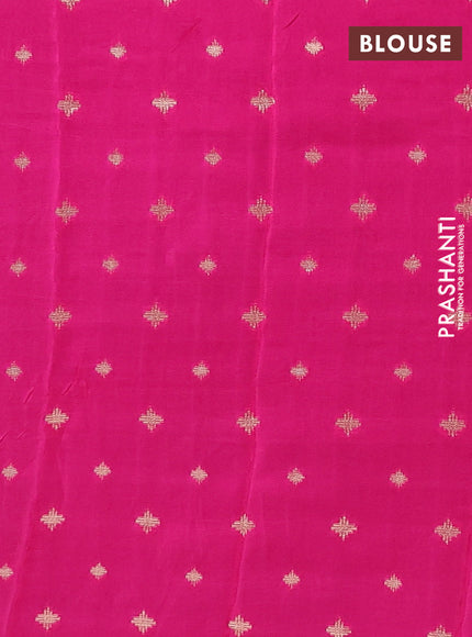 Semi mysore silk saree dark blue and pink with palin body and long zari woven brocade border