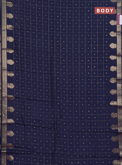 Semi mysore silk saree navy blue and pink with allover zari checks & buttas and zari woven border
