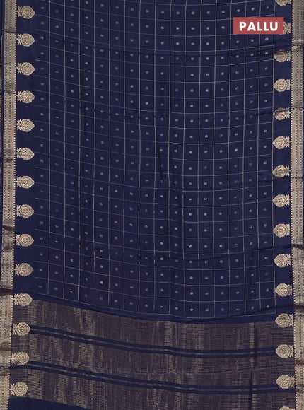 Semi mysore silk saree navy blue and pink with allover zari checks & buttas and zari woven border