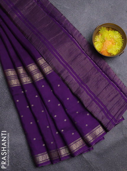 Semi mysore silk saree violet and pink with plain body and long zari woven border