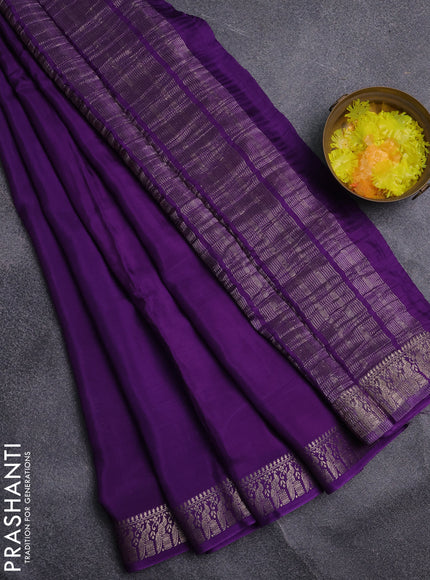 Semi mysore silk saree violet and pink with plain body and zari woven border