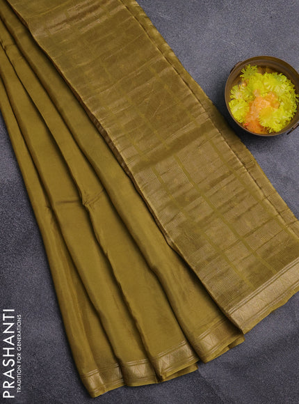 Semi mysore silk saree lime yellow and violet with plain body and zari woven border