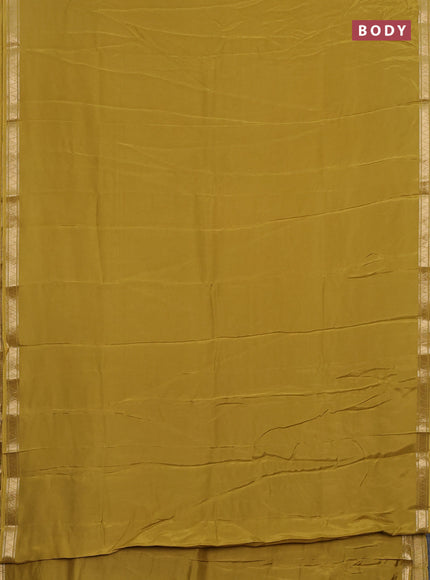 Semi mysore silk saree lime yellow and violet with plain body and zari woven border