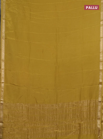 Semi mysore silk saree lime yellow and violet with plain body and zari woven border