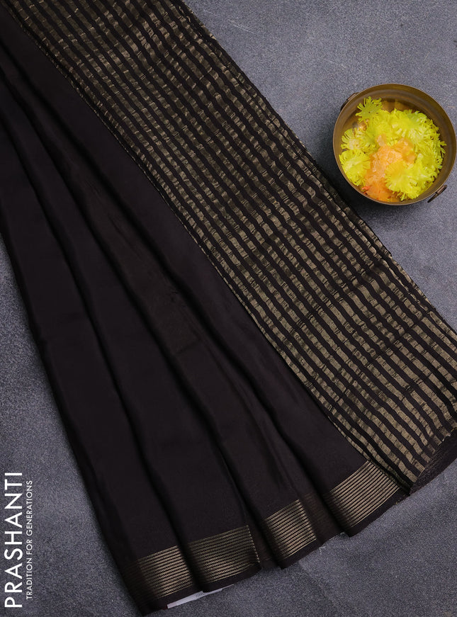 Semi mysore silk saree black and yellow with plain body and zari woven border