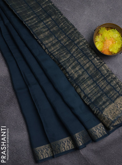 Semi mysore silk saree peacock green and yellow with plain body and zari woven border