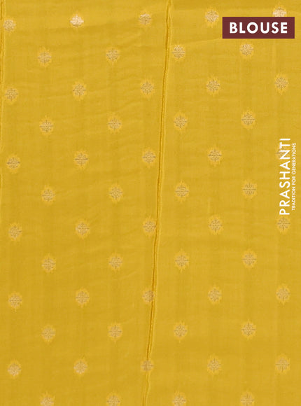 Semi mysore silk saree peacock green and yellow with plain body and zari woven border