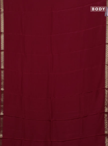 Semi mysore silk saree red and bottle green with plain body and zari woven border
