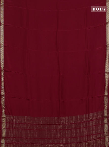 Semi mysore silk saree red and bottle green with plain body and zari woven border