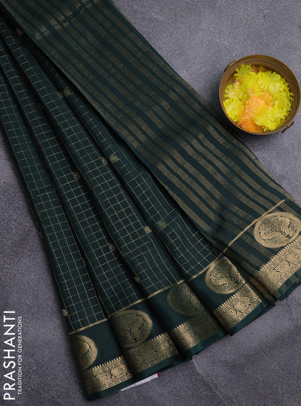 Semi mysore silk saree bottle green and maroon with allover zari checks & buttas and zari woven butta border