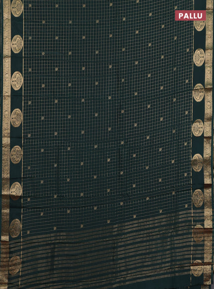 Semi mysore silk saree bottle green and maroon with allover zari checks & buttas and zari woven butta border