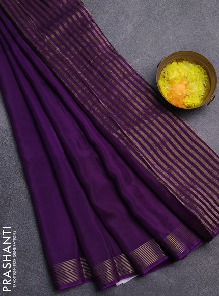 Semi mysore silk saree violet and pink with plain body and zari woven border