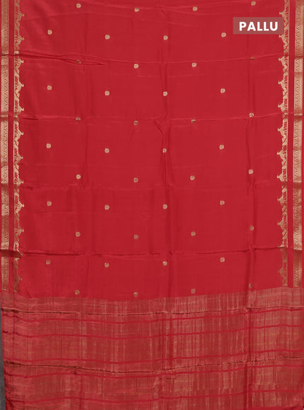 Semi mysore silk saree red and violet with zari woven buttas and zari woven border