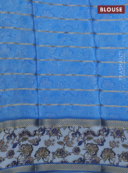 Art chiffon saree blue shade and pastel blue with allover zari stripe pattern and zari woven printed borded